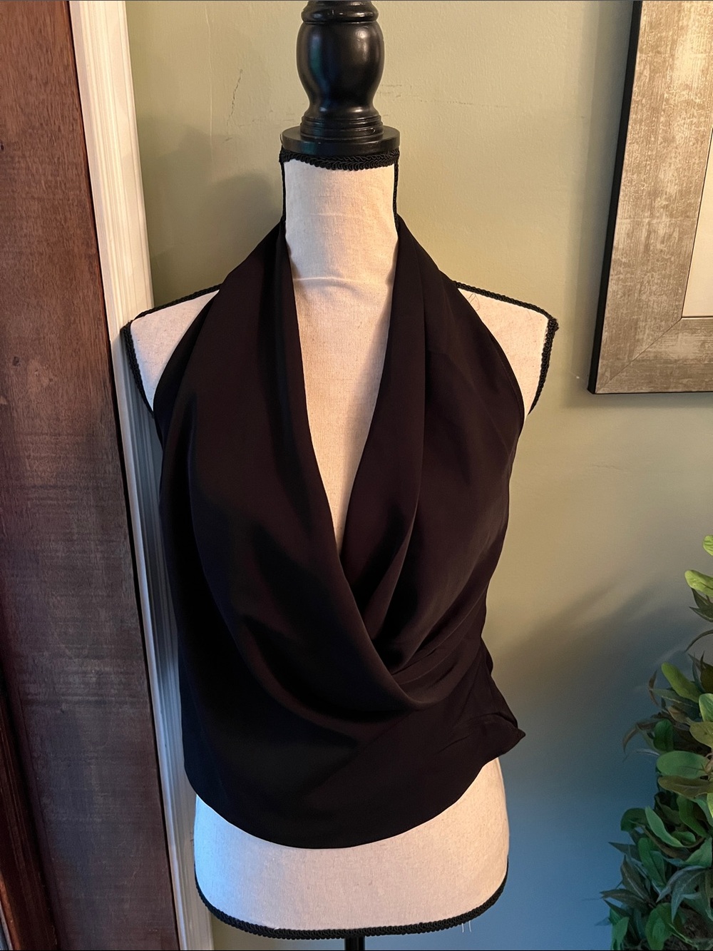Moa Moa Black Halter Cowl Neck Top